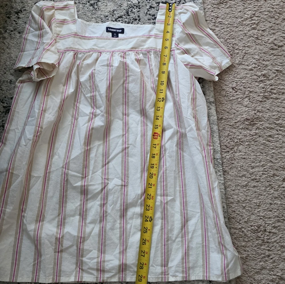 Land's End Striped Cotton Square Neck Blouse Womens Size XL Cream Cottage Core - Picture 7 of 7